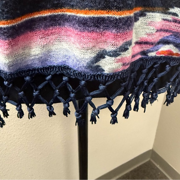 Rock 47 Aztec Boho Fringe Top L Black Yellow Pink Western Festival Chic - Picture 5 of 11